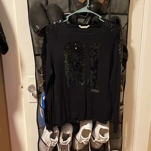 Guess Black Sequin Logo Sweater